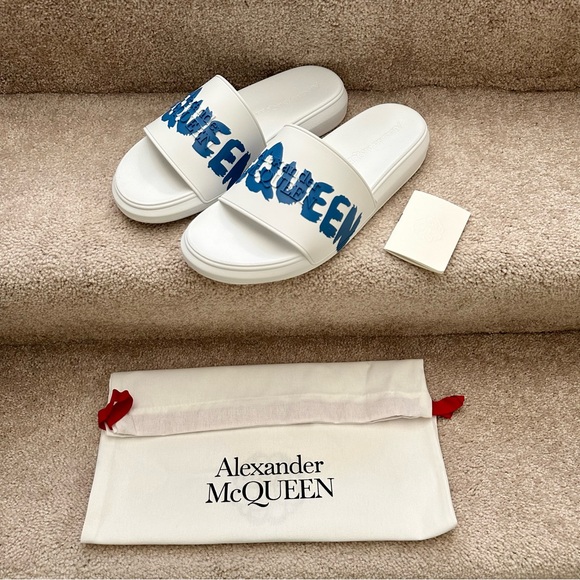 New! Mens Alexander McQueen Graffiti Rubber Pool Slide Mens Size EU 43 US 10 - Picture 2 of 7